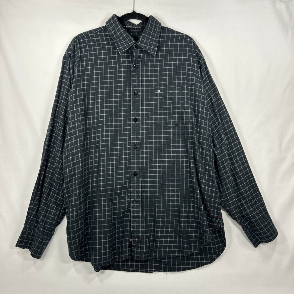 Victorinox Black & White Grid Long Sleeve Button-Down Shirt Size XL